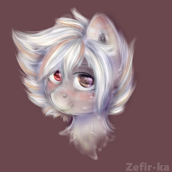 Size: 2000x2000 | Tagged: safe, artist:zefirka, imported from derpibooru, oc, oc only, pony, bust, colored pupils, female, heterochromia, looking at you, mare, portrait, signature, simple background, smiling, solo