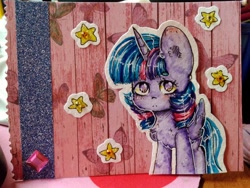 Size: 1280x960 | Tagged: safe, artist:zefirka, imported from derpibooru, twilight sparkle, alicorn, pony, cheek fluff, chest fluff, female, looking at you, mare, no pupils, sad, solo, stars, traditional art, twilight sparkle (alicorn), wing fluff