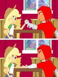 Size: 3191x4216 | Tagged: safe, artist:trungtranhaitrung, imported from derpibooru, applejack, equestria girls, arm wrestling, crossover, equestria girls-ified, knuckles the echidna, sonic the hedgehog (series)