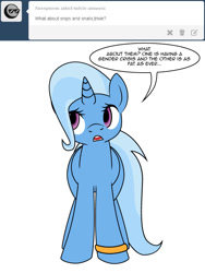 Size: 600x800 | Tagged: safe, artist:dekomaru, imported from derpibooru, trixie, pony, unicorn, tumblr:ask twixie, ask, dialogue, female, implied glitter shell, solo, tumblr