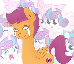 Size: 1600x1373 | Tagged: safe, imported from derpibooru, princess flurry heart, scootaloo, alicorn, crying, cutie mark, scootaloo can't fly, scootasad, the cmc's cutie marks
