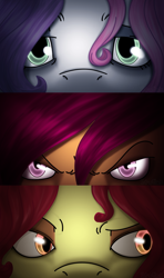 Size: 1920x3240 | Tagged: safe, artist:stuflox, imported from derpibooru, apple bloom, scootaloo, sweetie belle, pony, the count of monte rainbow, albert de morcef, angry, bags under eyes, crossover, cutie mark crusaders, eugenie danglars, female, musical, rule 63, sad, scootabert, scooteroll, the count of monte cristo, trio, valentine de villefort