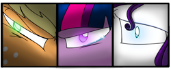 Size: 984x403 | Tagged: safe, artist:stuflox, imported from derpibooru, applejack, rarity, twilight sparkle, alicorn, earth pony, pony, unicorn, the count of monte rainbow, applejack (male), crossover, danglajacks, danglars, dusk shine, elusive, eye, freckles, green eyes, mondego, monsparkle, musical, rarifort, rule 63, the count of monte cristo, twilight sparkle (alicorn), villefort