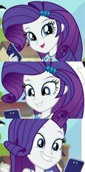 Size: 652x1312 | Tagged: safe, edit, imported from derpibooru, rarity, equestria girls, equestria girls series, text support, text support: rarity, cellphone, cute, female, phone, raribetes, reaction, smartphone, smiling, solo