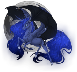 Size: 1400x1300 | Tagged: safe, artist:dementra369, imported from derpibooru, princess luna, alicorn, pony, bat wings, cloven hooves, female, full moon, hybrid wings, mare, moon, simple background, solo, transparent background