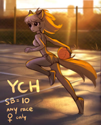 Size: 1000x1242 | Tagged: safe, artist:tomatocoup, imported from derpibooru, anthro, asphalt, ball, basketball, commission, female, sports, sunset, your character here
