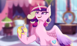 Size: 960x576 | Tagged: safe, artist:dixierarity, imported from derpibooru, princess cadance, queen chrysalis, alicorn, confrontation, evil, fake cadance, micro, queen, royal wedding, self ponidox, shrunk, size difference, this day aria
