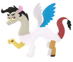 Size: 1024x870 | Tagged: safe, artist:ashidaii, imported from derpibooru, oc, oc only, oc:desorde, oc:entropy, draconequus, hybrid, interspecies offspring, male, offspring, parent:discord, parent:princess celestia, parents:dislestia, simple background, solo, transparent background