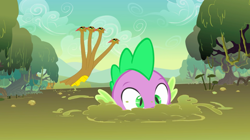 Size: 1440x809 | Tagged: safe, imported from derpibooru, screencap, spike, dragon, hydra, feeling pinkie keen, froggy bottom bog, mangrove tree, multiple heads, sinking, splashing, swamp, tree