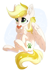 Size: 902x1280 | Tagged: safe, artist:hioshiru, imported from derpibooru, oc, oc only, oc:dandelion blossom, pegasus, pony, chest fluff, cute, daaaaaaaaaaaw, dawwww, ear fluff, female, fluffy, heart, heart eyes, mare, simple background, solo, weapons-grade cute, white background, wingding eyes