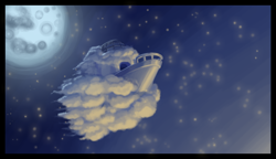 Size: 1560x896 | Tagged: safe, artist:nohbdy xiii, imported from derpibooru, airship, cloud, le soldat pony, mare in the moon, moon, no pony, stars