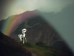 Size: 2816x2112 | Tagged: safe, artist:and the rainfall, imported from derpibooru, pony, le soldat pony, mountain, rainbow, scenery, solo