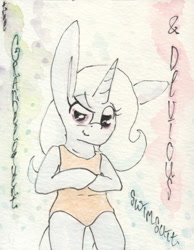 Size: 692x893 | Tagged: safe, artist:slightlyshade, imported from derpibooru, trixie, pony, bipedal, clothes, female, one-piece swimsuit, solo, swimsuit, traditional art