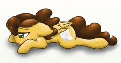 Size: 1280x673 | Tagged: safe, artist:mimicproductions, imported from derpibooru, oc, oc only, pegasus, pony, depressed, lying, ponytail, sad, solo