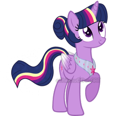 Size: 800x753 | Tagged: safe, artist:katsuforov-chan, artist:shiiazu, imported from derpibooru, twilight sparkle, alicorn, pony, alternate hairstyle, base used, cutie mark, ethereal mane, female, mare, older, older twilight, peytral, rainbow power, raised leg, simple background, smiling, solo, starry mane, transparent background, twilight sparkle (alicorn), watermark