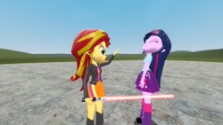 Size: 1366x768 | Tagged: safe, artist:artofmagicpoland, imported from derpibooru, sunset shimmer, twilight sparkle, alicorn, equestria girls, 3d, corrupted, crossover, gmod, sith, source filmmaker, this will end in death, twilight sparkle (alicorn)