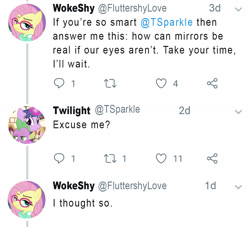 Size: 1078x979 | Tagged: safe, imported from derpibooru, fluttershy, twilight sparkle, fake it 'til you make it, hipstershy, meta, no pony, text, text only, twitter