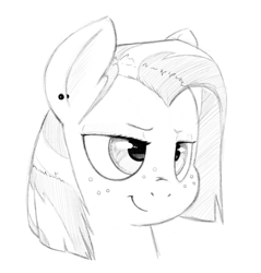 Size: 996x1043 | Tagged: safe, artist:trickydick, imported from derpibooru, babs seed, earth pony, pony, bust, female, filly, freckles, monochrome, solo