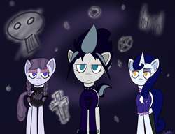 Size: 1300x1000 | Tagged: safe, artist:icy wind, artist:icywindthepony, imported from derpibooru, inky rose, moonlight raven, snow hope, fake it 'til you make it, goth, gothic, group