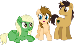 Size: 1655x1004 | Tagged: safe, artist:itspeahead, artist:peahead, imported from derpibooru, oc, oc only, oc:data wave, oc:stellar winds, pegasus, pony, unicorn, my little pony: the movie, blonde, blue eyes, brown eyes, female, male, mare, movie accurate, simple background, smiling, stallion, transparent background, vector