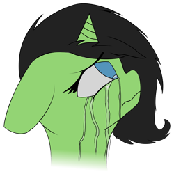 Size: 2800x2800 | Tagged: safe, artist:shepardinthesky, imported from derpibooru, oc, oc only, oc:filly anon, pony, unicorn, bust, crying, female, filly, floppy ears, looking up, sad, simple background, solo, transparent background, wavy mouth