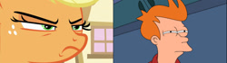 Size: 1204x338 | Tagged: safe, imported from derpibooru, screencap, applejack, grannies gone wild, comparison, exploitable meme, futurama, meme, not sure if, philip j. fry