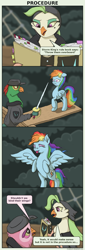 Size: 1116x3300 | Tagged: safe, artist:frenkieart, imported from derpibooru, captain celaeno, lix spittle, mullet (character), rainbow dash, parrot pirates, my little pony: the movie, book, comic, dialogue, eyes closed, mullet (g4), pirate, plank, storm king's messenger outfit, sword, tongue out, weapon