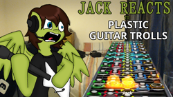 Size: 1280x720 | Tagged: safe, artist:phonicb∞m, imported from derpibooru, oc, oc only, pegasus, pony, bipedal, clothes, controller, discord (program), guitar, guitar hero, guitar hero controller, headphones, headset, jack reacts, jack t. herbert, jacktherbert, musical instrument, rhythm game, screaming, shirt, stars, t-shirt, video game