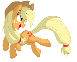 Size: 1750x1400 | Tagged: safe, artist:canisrettmajoris, imported from derpibooru, applejack, earth pony, pony, applejack's hat, cowboy hat, cutie mark, female, freckles, hair tie, happy, hat, mare, open mouth, simple background, solo, white background