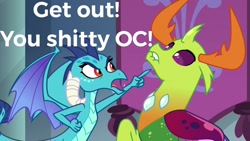 Size: 1280x720 | Tagged: safe, edit, edited screencap, imported from derpibooru, screencap, princess ember, thorax, changedling, changeling, school daze, abuse, caption, king thorax, op is a duck, op is trying to start shit, sad, shitposting, thorabuse, vulgar