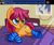 Size: 800x668 | Tagged: safe, artist:rangelost, imported from derpibooru, oc, oc only, oc:trailblazer, earth pony, pony, cyoa:d20 pony, ask, bed, clothes, colored, crepuscular rays, cutie mark, cyoa, description is relevant, dice, female, laying on bed, lying down, lying on bed, mare, pillow, pixel art, pose, poster, sexy, sheet, socks, solo, story included, striped socks, tumblr