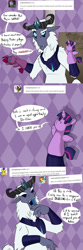 Size: 750x2250 | Tagged: safe, artist:conmanwolf, imported from derpibooru, fizzlepop berrytwist, storm king, tempest shadow, twilight sparkle, alicorn, pony, unicorn, yeti, my little pony: the movie, ask-storm-king, comic, hand puppet, puppet, shadow, throne, twilight sparkle (alicorn)