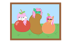 Size: 1920x1080 | Tagged: safe, artist:cherry1cupcake, imported from derpibooru, oc, oc:cherry cerise, oc:peachy, cherry, food, happy, peach, potato