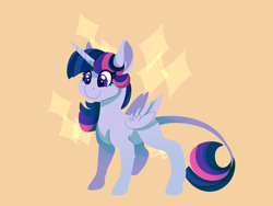 Size: 1600x1200 | Tagged: safe, artist:uunicornicc, imported from derpibooru, twilight sparkle, alicorn, pony, abstract background, female, leonine tail, mare, missing cutie mark, small, smiling, solo, starry eyes, twilight sparkle (alicorn), wingding eyes