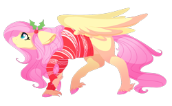 Size: 1236x762 | Tagged: safe, artist:uunicornicc, imported from derpibooru, part of a set, fluttershy, pegasus, pony, bottomless, christmas, clothes, female, holiday, holly, mare, missing cutie mark, partial nudity, simple background, solo, sweater, sweatershy, transparent background, unshorn fetlocks, walking