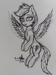 Size: 3096x4128 | Tagged: safe, artist:ironbeastz, imported from derpibooru, rainbow dash, pony, female, monochrome, solo, spread wings, traditional art, wings