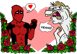 Size: 899x626 | Tagged: safe, artist:gingerfoxy, imported from derpibooru, bulk biceps, human, pegasus, pony, pony couple generator, crossover, crossover shipping, deadpool, flower, gay, heart, leaf, male, rose, shipping