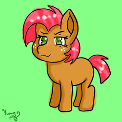 Size: 1400x1400 | Tagged: safe, artist:yumomochan, imported from derpibooru, babs seed, earth pony, pony, colored sketch, cute, full body, fullbody, green background, simple background, sketch