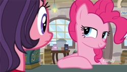 Size: 1280x720 | Tagged: safe, imported from derpibooru, screencap, jiffy bake, pinkie pie, the maud couple, spoiler:s08, lidded eyes, rachael ray