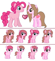 Size: 910x1008 | Tagged: safe, artist:cindydreamlight, artist:cindystarlight, imported from derpibooru, pinkie pie, oc, oc:cindy, alicorn, earth pony, pegasus, pony, unicorn, alicorn oc, bubble berry, colt, female, filly, male, offspring, parent:bubble berry, parents:canon x oc, rule 63, simple background, transparent background