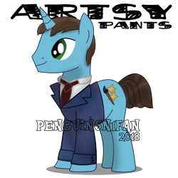 Size: 1200x1200 | Tagged: safe, artist:penguinsn1fan, imported from derpibooru, oc, oc only, oc:artsy pants, pony, unicorn, clothes, male, simple background, solo, stallion, suit, transparent background, watermark