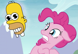 Size: 615x434 | Tagged: safe, edit, edited screencap, imported from derpibooru, screencap, pinkie pie, the maud couple, crossover, floating head, homer simpson, mr. sparkle, the simpsons