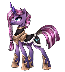 Size: 2400x2672 | Tagged: safe, artist:not-ordinary-pony, imported from derpibooru, cosmos (character), tempest shadow, pony, unicorn, my little pony: the movie, alternate design, braid, clothes, dark crystal, eye scar, female, mare, prosthetic horn, prosthetics, scar, serious, serious face, simple background, solo, tail wrap, tempest gets her horn back, transparent background