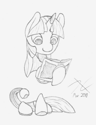 Size: 720x932 | Tagged: safe, artist:parallel black, imported from derpibooru, twilight sparkle, pony, robot, robot pony, series:vroom, book, female, floating, limbless, modular, monochrome, reading, simple background, sketch, solo, traditional art, twibot, white background