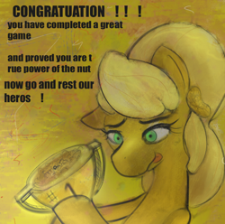 Size: 920x914 | Tagged: safe, artist:nignogs, imported from derpibooru, oc, oc only, pony, /mlp/, 4chan, a winner is you, april fools, april fools 2018, nutpony, smiling, solo, team peanutbutter