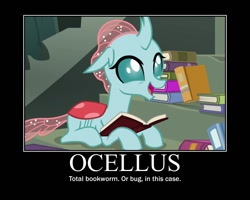 Size: 750x600 | Tagged: safe, imported from derpibooru, screencap, ocellus, changedling, changeling, school daze, book, female, motivational poster, reading, solo