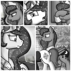 Size: 1500x1500 | Tagged: safe, artist:z-y-c, imported from derpibooru, princess celestia, princess luna, alicorn, crown, facehoof, female, jewelry, looking at you, mare, monochrome, regalia