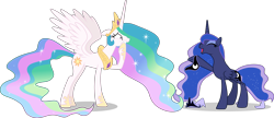 Size: 7461x3233 | Tagged: safe, artist:90sigma, artist:dashiesparkle, artist:dashiesparkle edit, edit, edited edit, editor:slayerbvc, imported from derpibooru, vector edit, princess celestia, princess luna, alicorn, pony, celestial advice, luna eclipsed, absurd resolution, accessory-less edit, barehoof, clothed female nude female, crown, duo, female, hoof shoes, jewelry, mare, overreacting, peytral, raised hoof, regalia, royal sisters, shocked, simple background, sisters, transparent background, undressing, vector, we don't normally wear clothes, worried