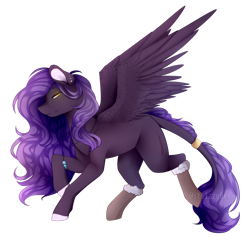 Size: 1024x1010 | Tagged: safe, artist:itsizzybel, imported from derpibooru, oc, oc only, oc:ender heart, pegasus, pony, clothes, colored hooves, ear piercing, female, jewelry, leonine tail, looking at you, mare, necklace, piercing, raised hoof, raised leg, simple background, socks, solo, spread wings, tail band, transparent background, wings