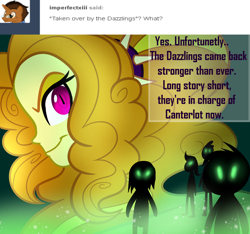 Size: 1280x1200 | Tagged: safe, artist:wubcakeva, imported from derpibooru, adagio dazzle, siren, comic:twilight's lab, equestria girls, glowing eyes, silhouette, smiling, smirk